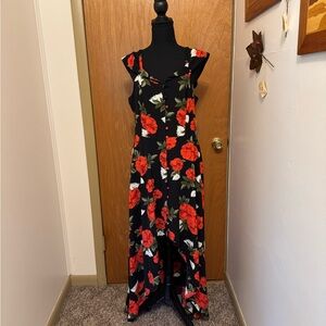 Sz12 Premier Amour high low sleeveless-maxi dress black w/ roses. BEAUTIFUL NWT